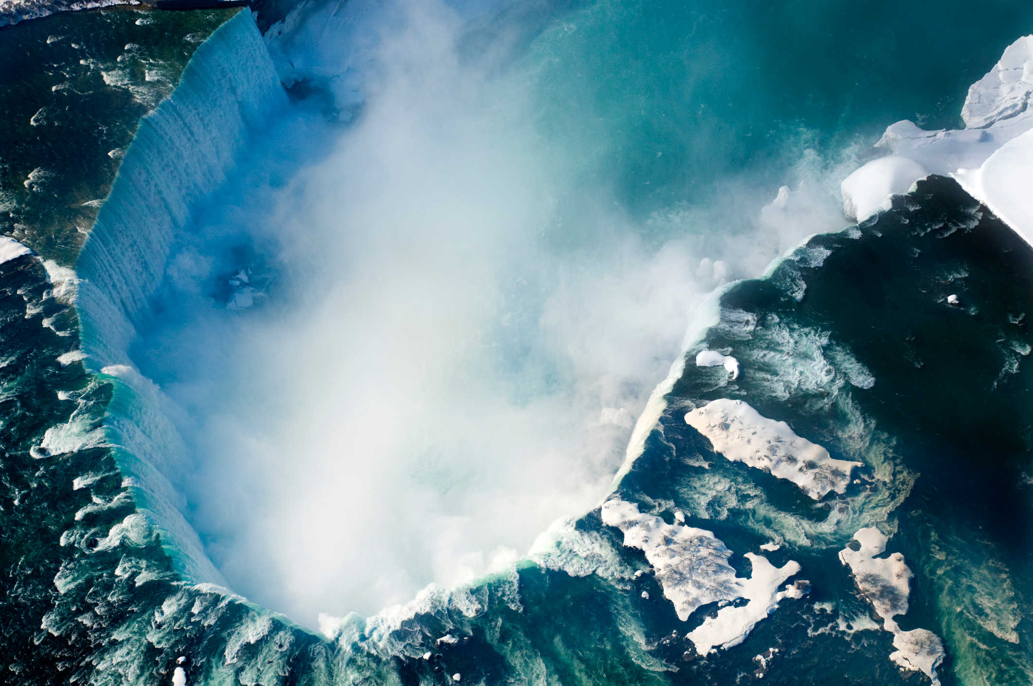 Aerial view of Niagara Falls in winter 