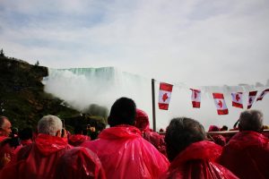 Niagara City Cruises Hornblower boat ride at Horseshoe Falls with red ponchos