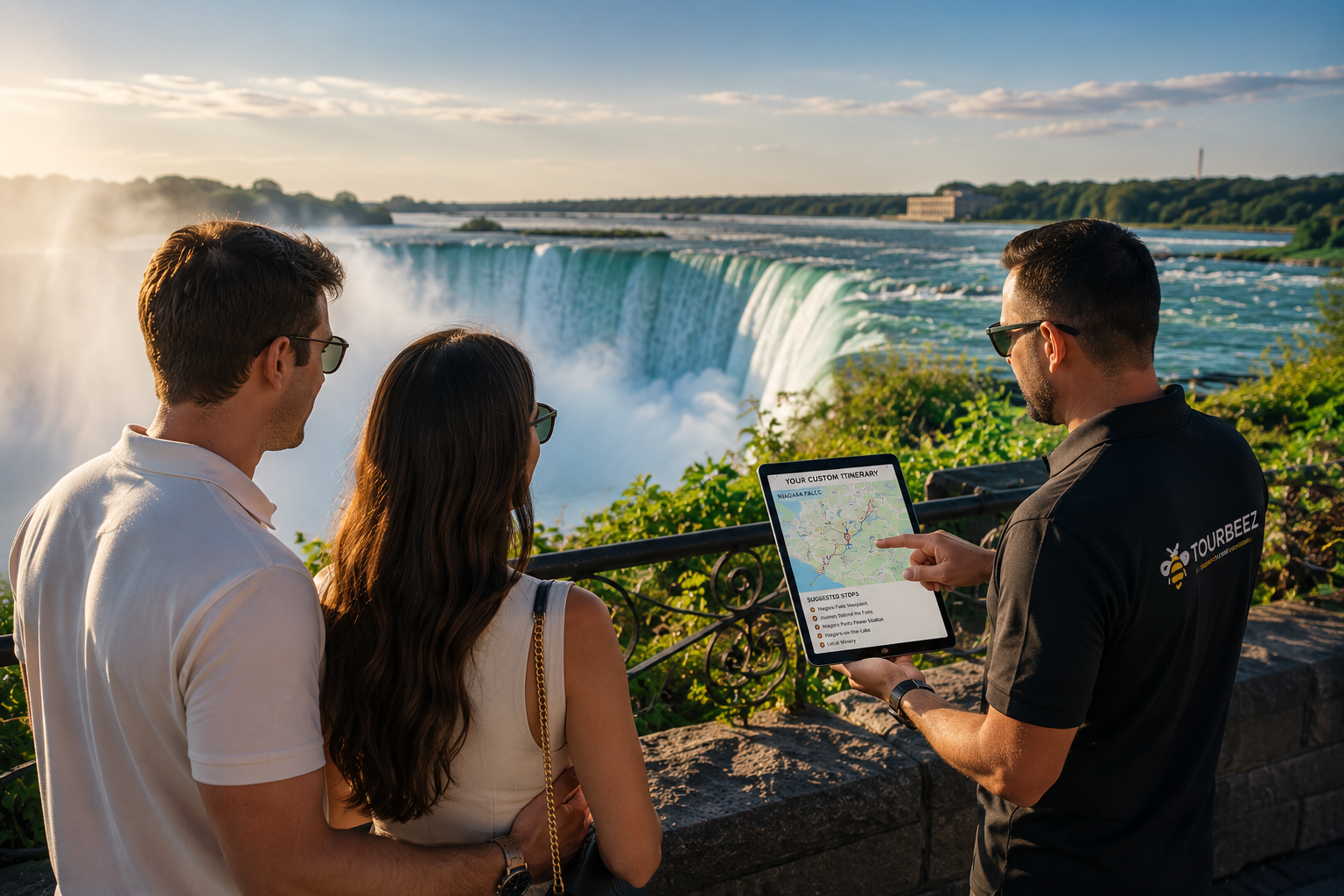 Couple enjoying a custom Niagara Falls itinerary with a private guide at a scenic viewpoint