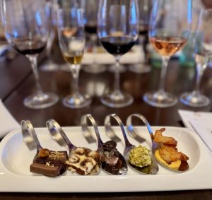 Wine tasting flight featuring Icewine and local Niagara wines at a winery